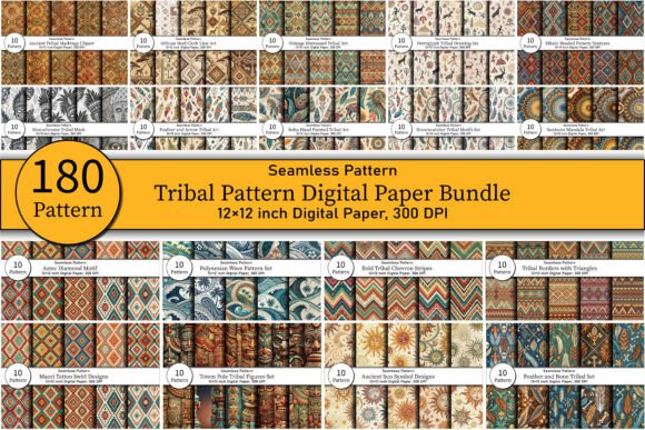 Download 180 Tribal Pattern Digital Paper Bundle - Bundle Collection