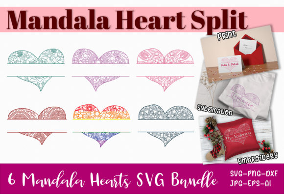 Download Mandala Heart Split Bundle Graphic - Bundle Collection