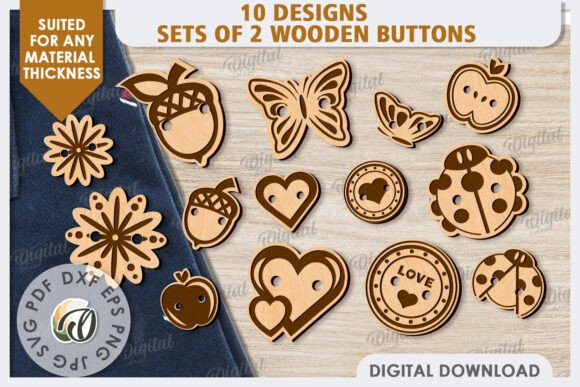 Download Decorative Wood Buttons Laser Cut Bundle - Bundle Collection