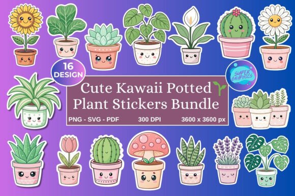 Download Kawaii Potted Plant Stickers Bundle - Bundle Collection