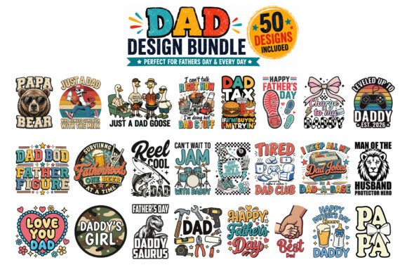 Download 50 Funny Dad PNG Designs Bundle, 300 DPI - Bundle Collection