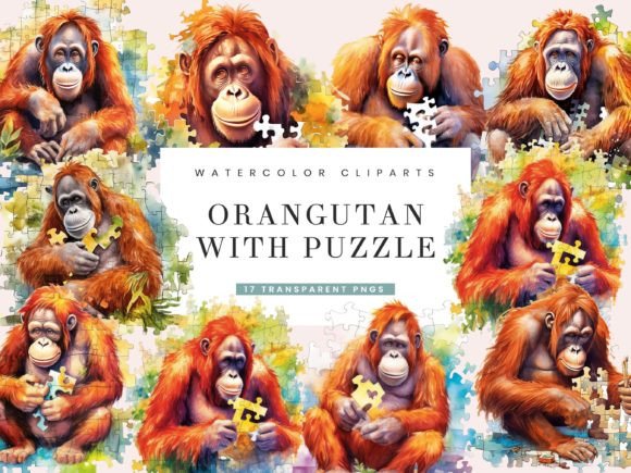 Download Watercolor Orangutan with Puzzle Clipart - Puzzle clipart Collection