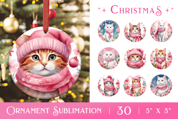 Download Pink Christmas Cute Cat Ornament Bundle - Bundle Collection